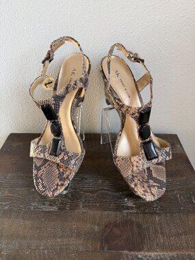 Anne Klein Women's Wedge Strappy Heels Snakeskin Pattern Sz. 7